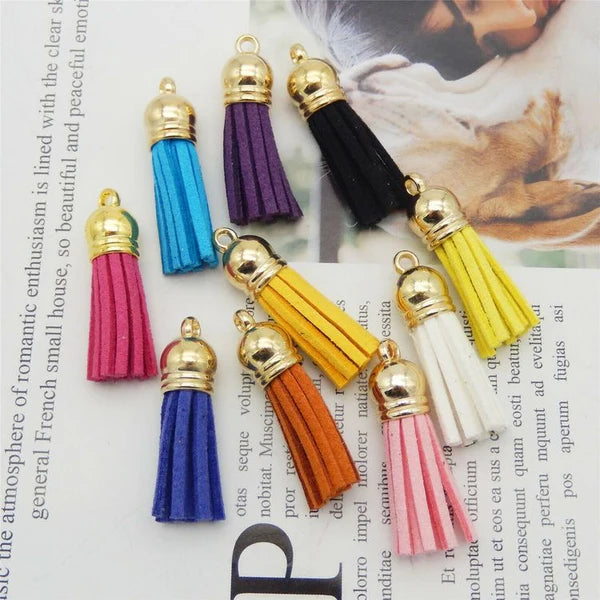Leather Tassels with Golden Cap Multi colour [Pack of 10]