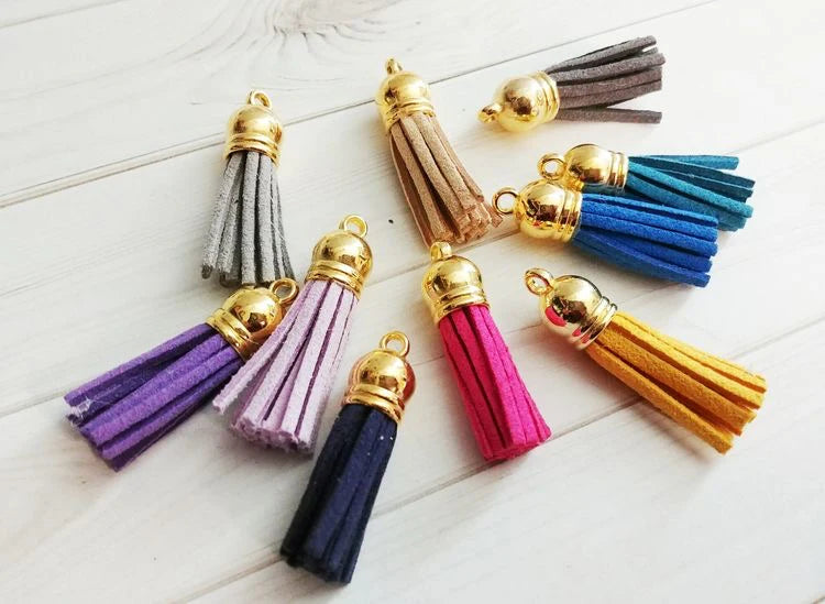 Leather Tassels with Golden Cap Multi colour [Pack of 10]