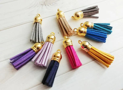 Leather Tassels with Golden Cap Multi colour [Pack of 10]