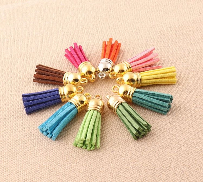 Leather Tassels with Golden Cap Multi colour [Pack of 10]